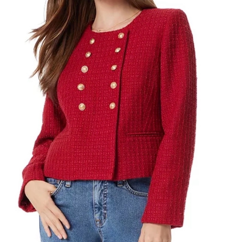 Sam Edelman Women’s Fiona Collarless Tweed Double Breasted Blazer Jacker Size XS